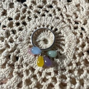 Sterling silver multi color dangling stones ring.